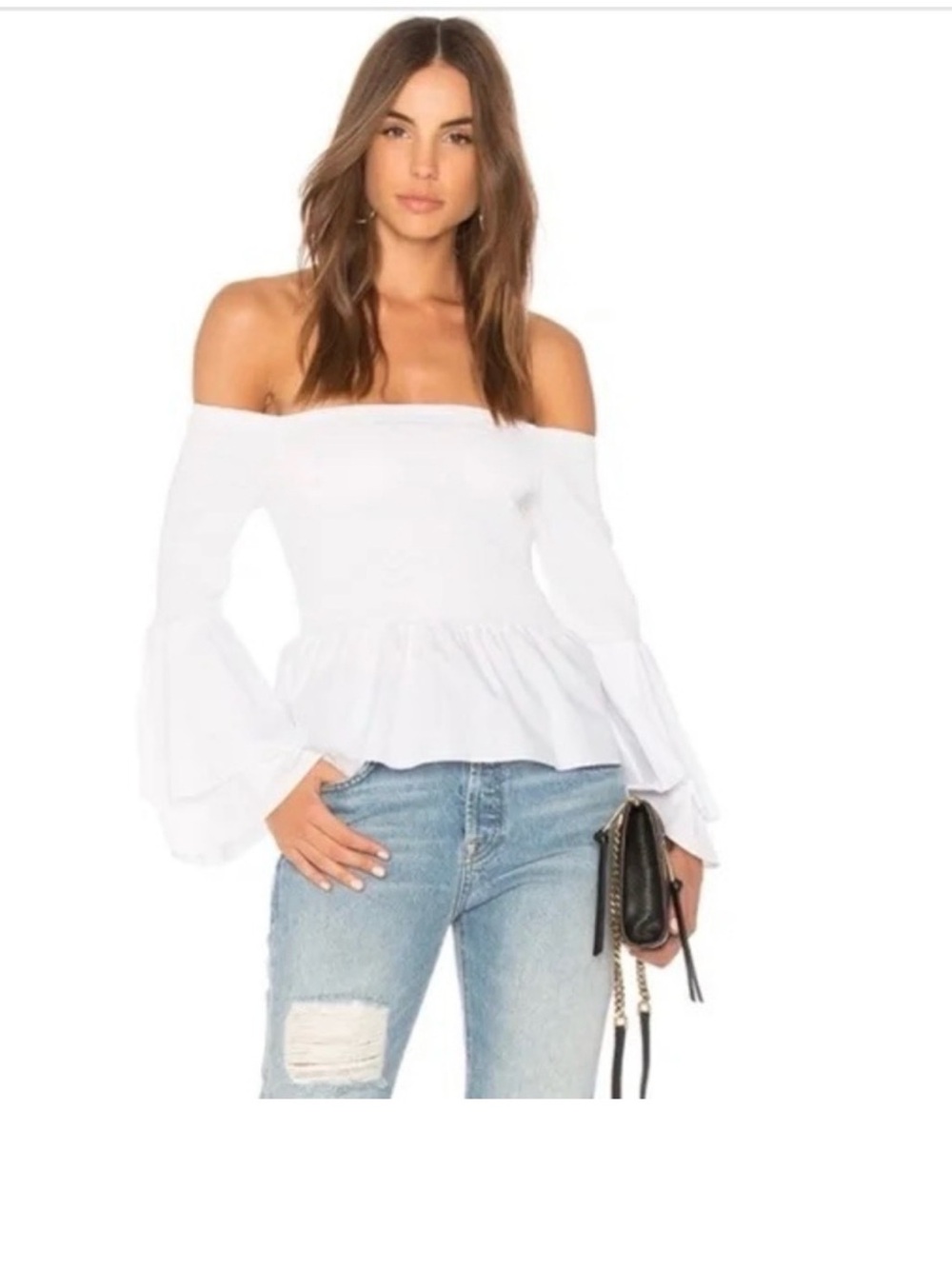 Amanda Uprichard $179 Small white Ruffle smocked off the shoulder cotton flare